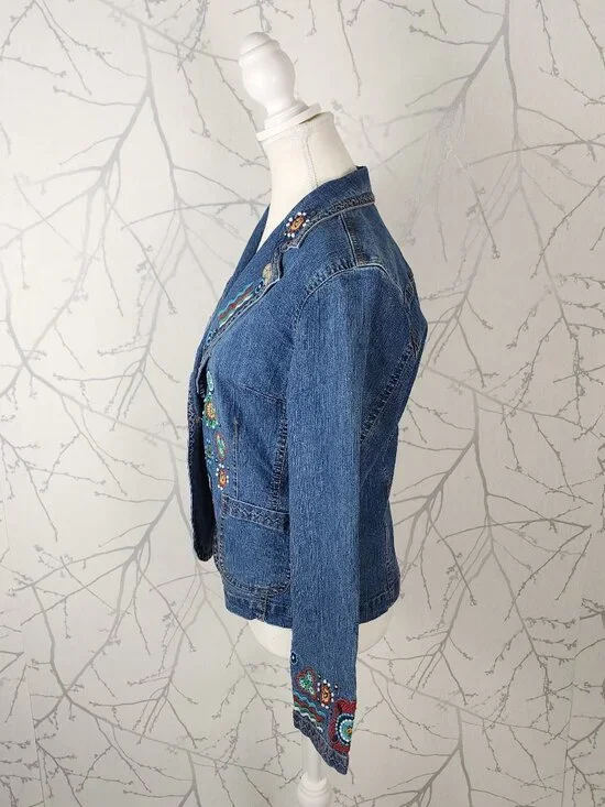 Ruby Rd Colorful Bohemian Embroidered Denim Blazer - Picture 3 of 7
